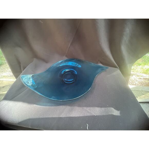 Viking Glass EPIC BLUENIQUE Platter Freeform Atomic Oblong Console Bowl Blue 19" - Picture 3 of 8